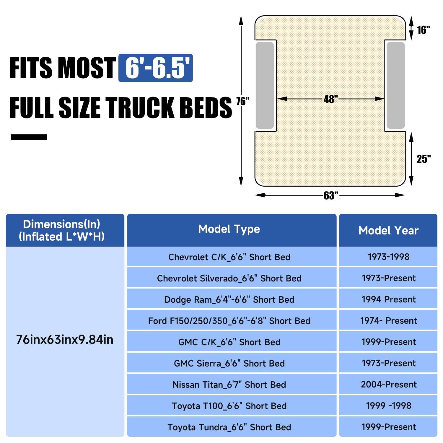 Dikasun 5.5-6.5ft Truck Bed Air Mattress Purple PVC Flocking Camping