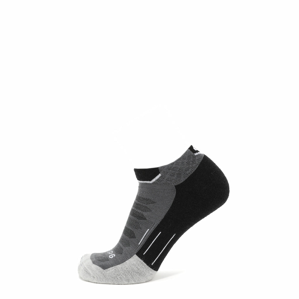 GRIP6 Merino Wool Ankle Running Sock Midweight Anti-Blister Black USA Made