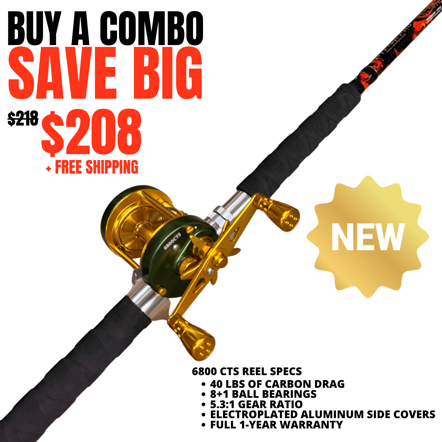 Catfish Pro Black Dragon Fire 7'6" Glow Casting Rod
