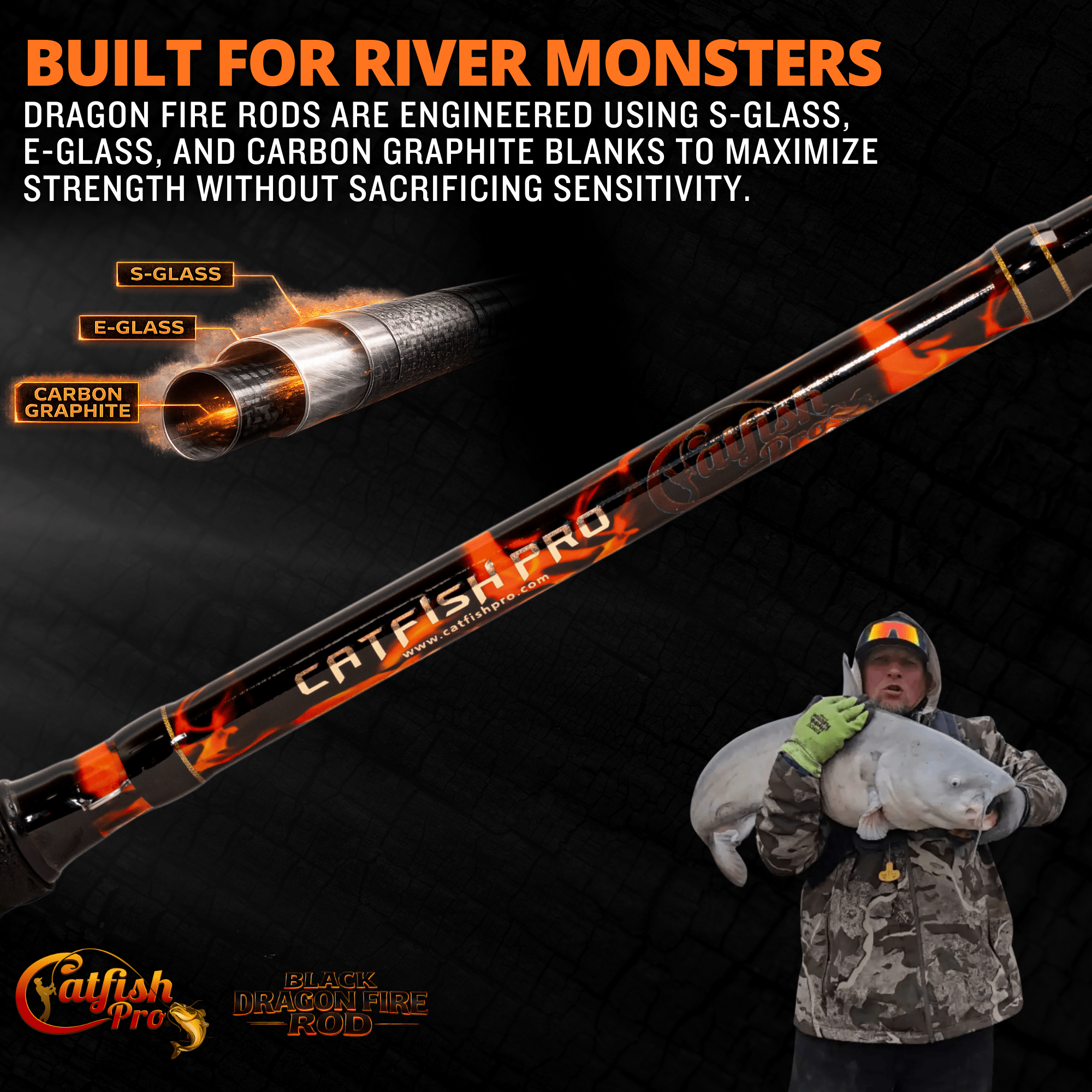 Catfish Pro Black Dragon Fire 7'6" Glow Casting Rod