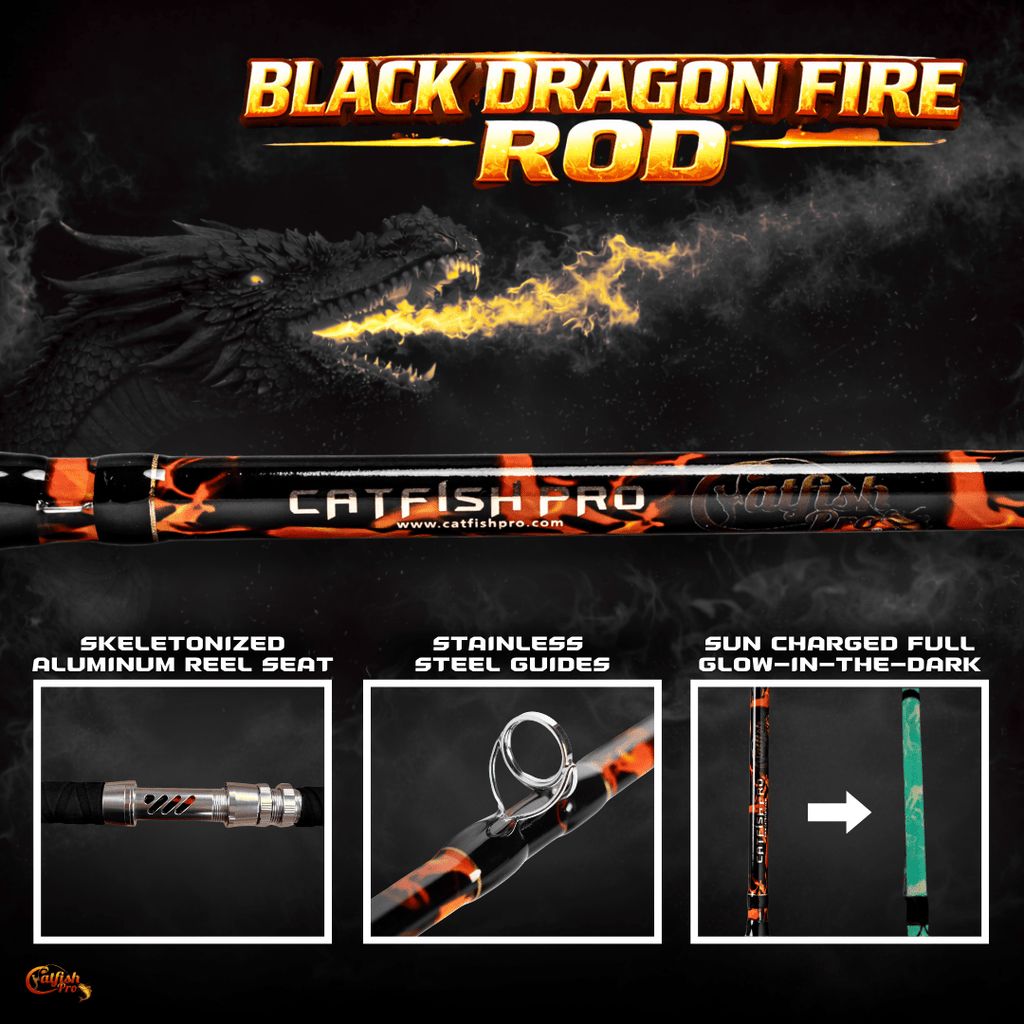Catfish Pro Black Dragon Fire 7'6" Glow-in-the-Dark Spinning Rod