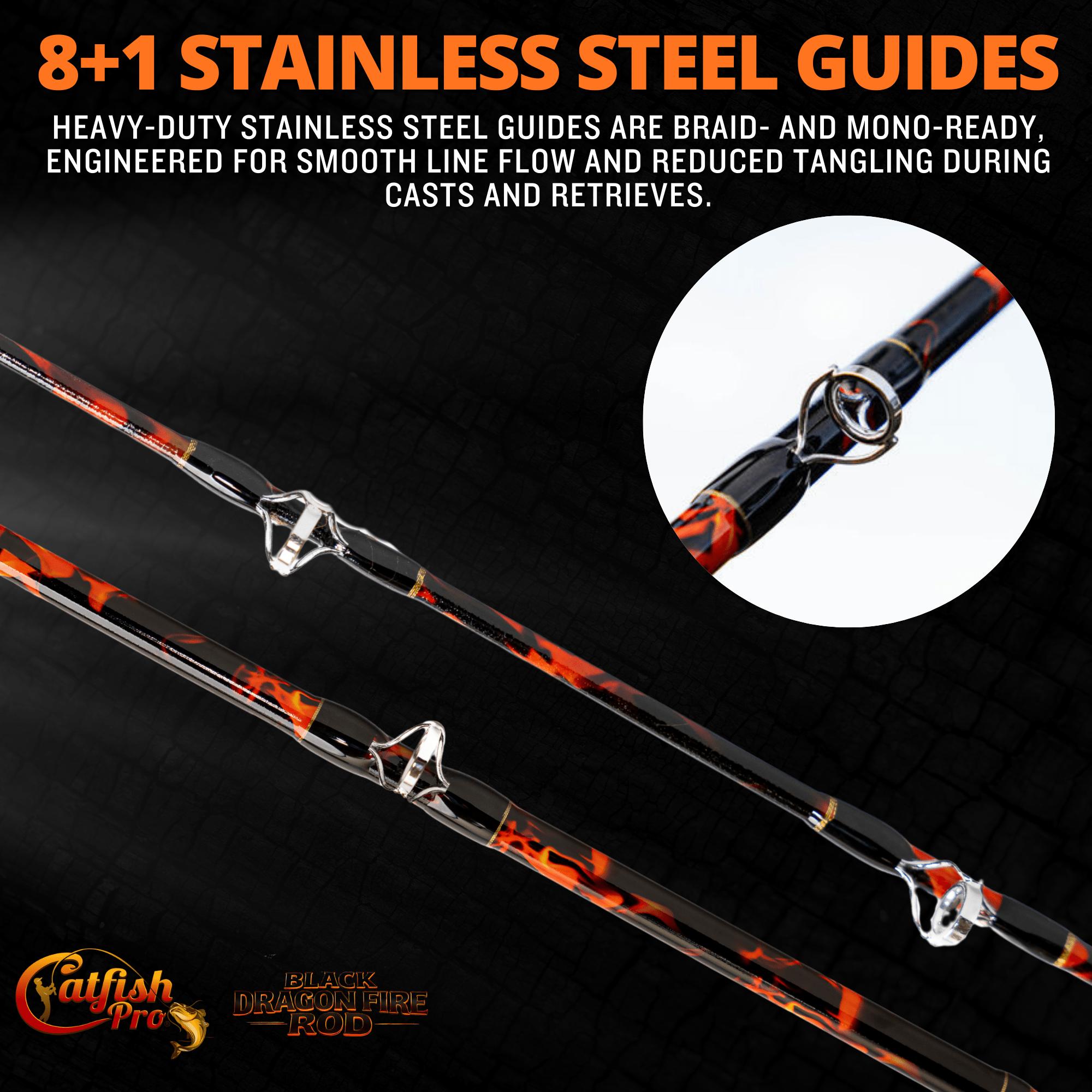 Catfish Pro Black Dragon Fire 7'6" Glow-in-the-Dark Spinning Rod