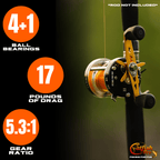 Catfish Pro Round Baitcaster Reel Brass Gears Aluminum 5.3:1 17lbs of Drag