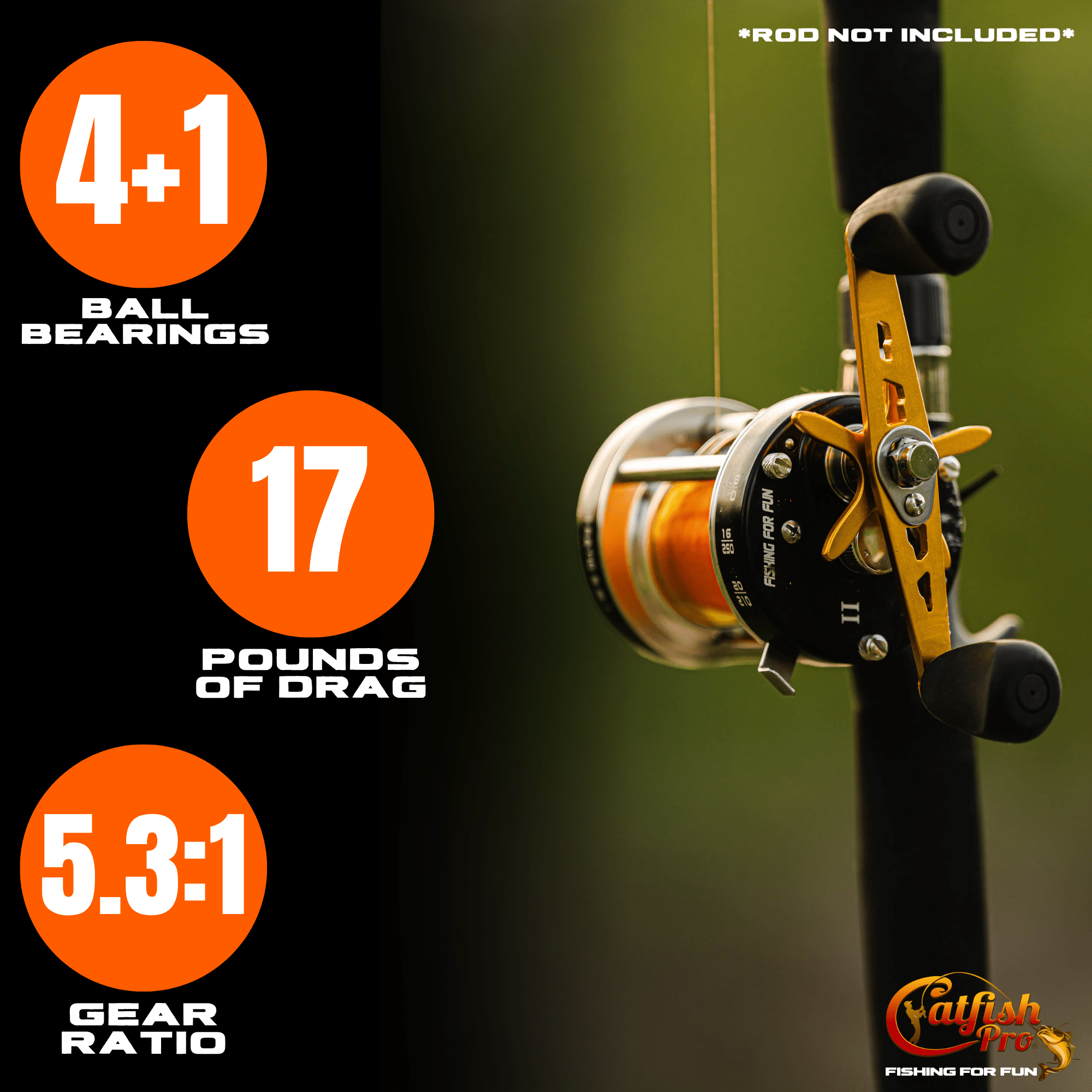 Catfish Pro Round Baitcaster Reel Brass Gears Aluminum 5.3:1 17lbs of Drag
