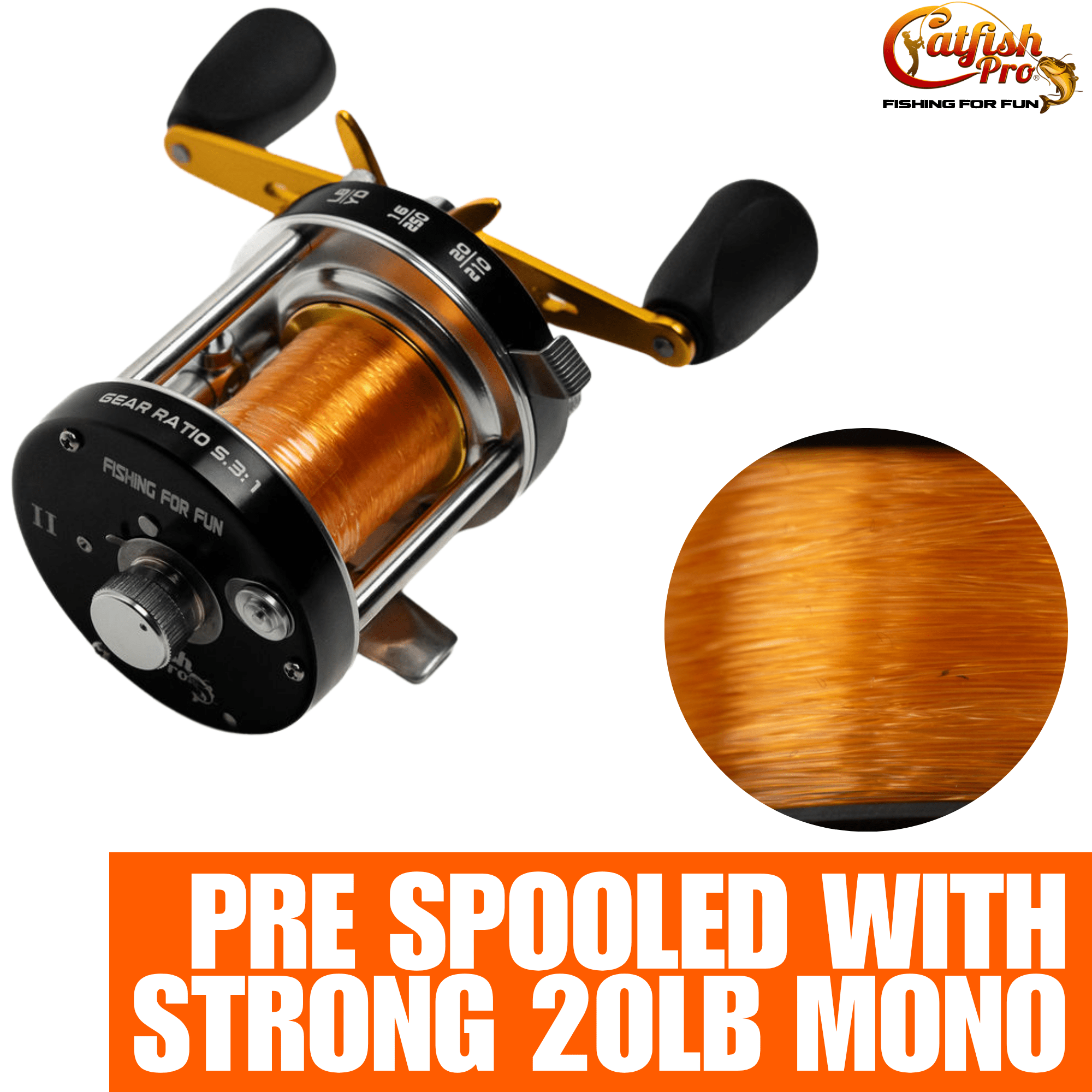 Catfish Pro Round Baitcaster Reel Brass Gears Aluminum 5.3:1 17lbs of Drag