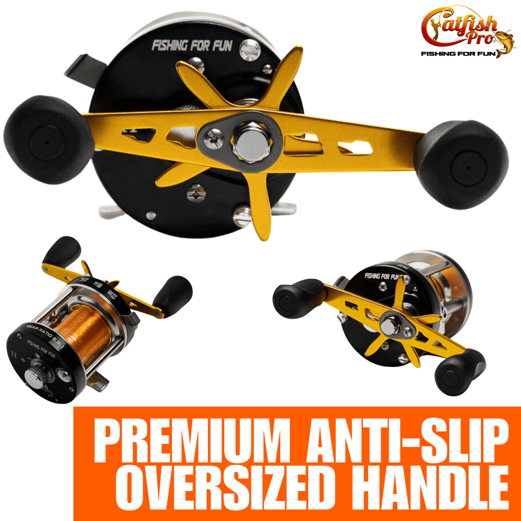 Catfish Pro Round Baitcaster Reel Brass Gears Aluminum 5.3:1 17lbs of Drag
