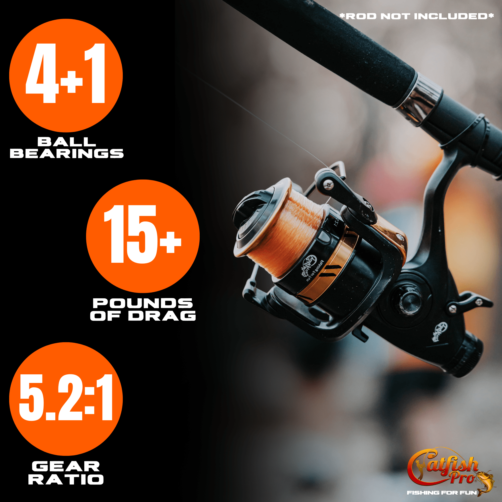 Catfish Pro 7'6" Medium-Heavy Spinning Rod w/ Spinning Reel and Glow-in-Dark Tip