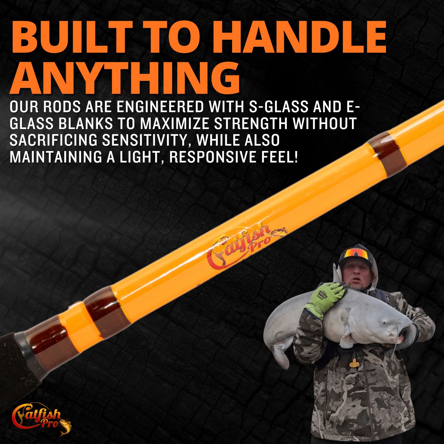 Catfish Pro 7'6" Fishing for Fun Spinning Rod Glow Tip S-Glass E-Glass