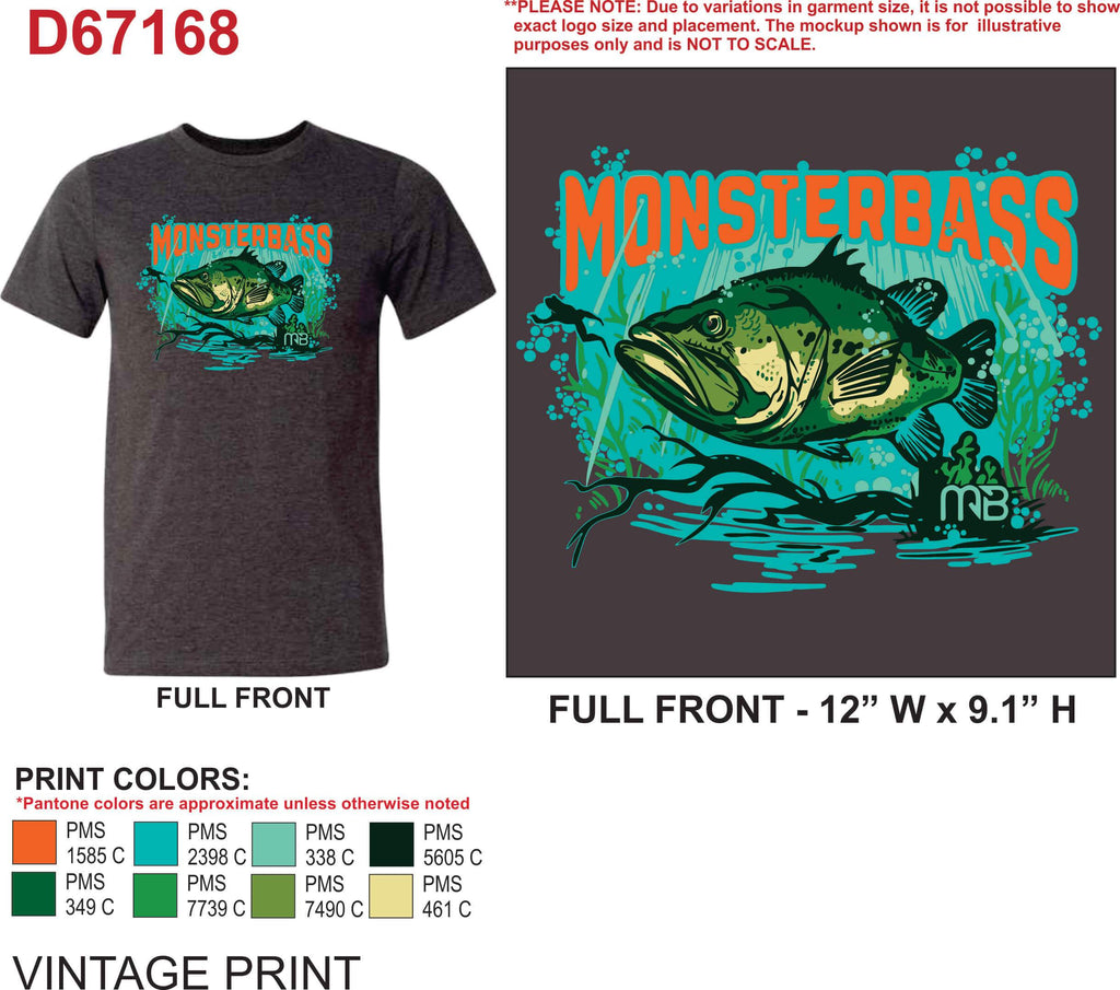 MONSTERBASS Swimming With the Fishes Bass Fishing Graphic T-Shirt Tee