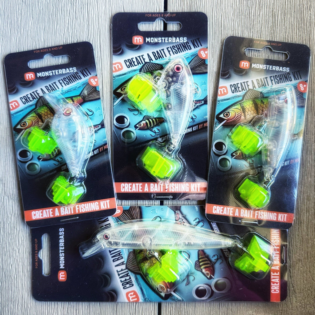 MONSTERBASS Kids Create-A-Bait Fishing Kit Beginner Tackle Paint Bundle