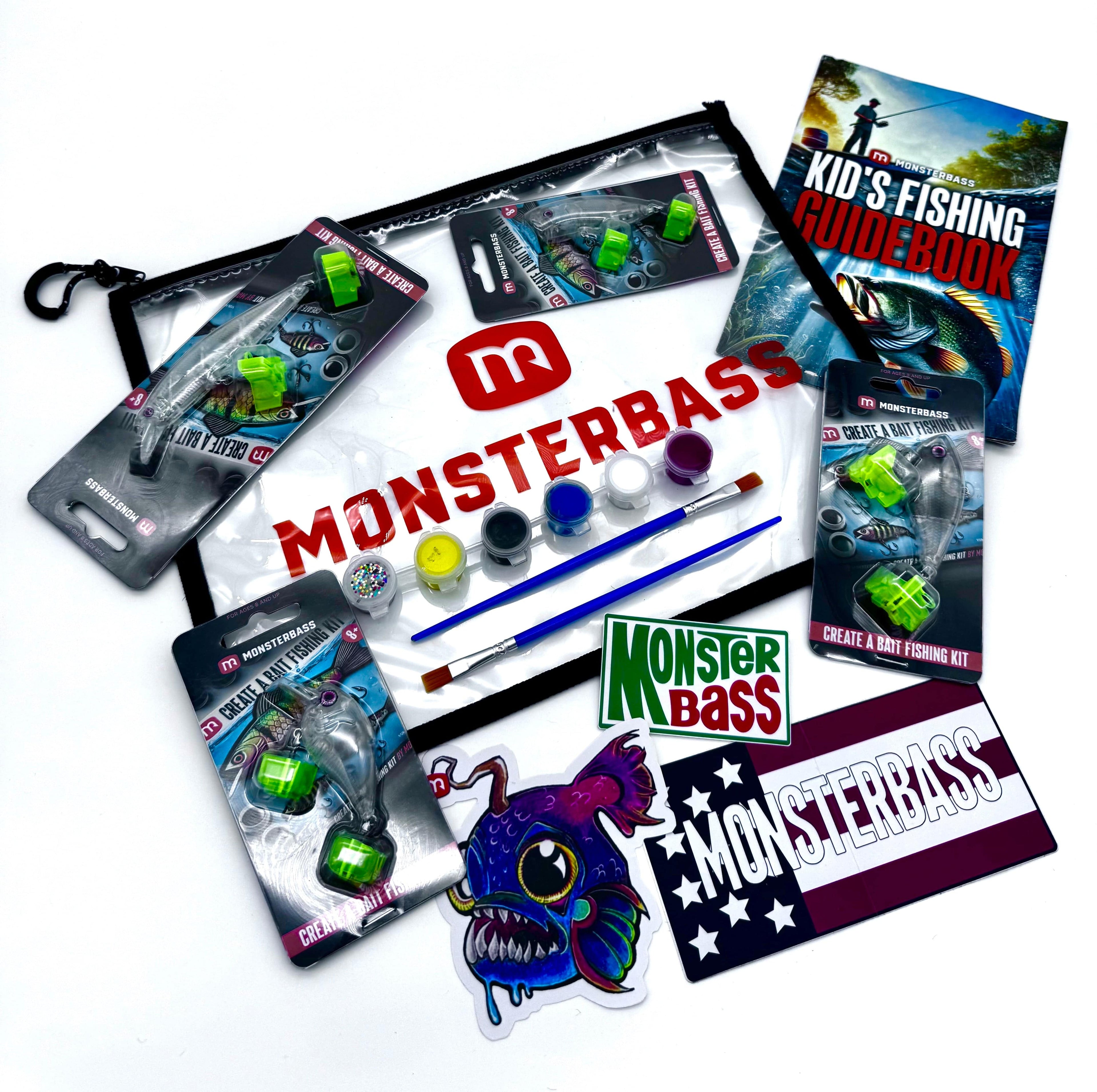 MONSTERBASS Kids Create-A-Bait Fishing Kit Beginner Tackle Paint Bundle
