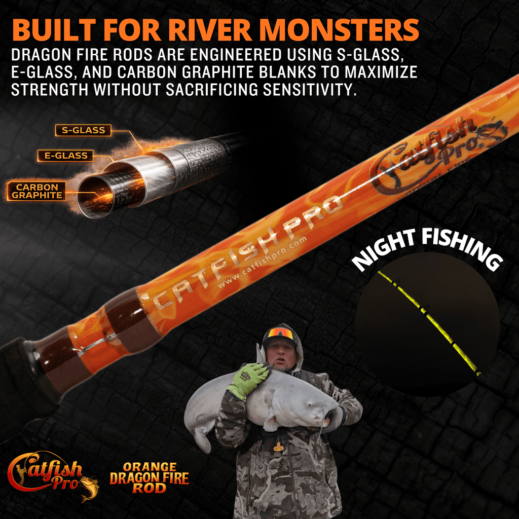 Catfish Pro Orange Dragon Fire 7'6" Glow-in-The-Dark Spinning Rod