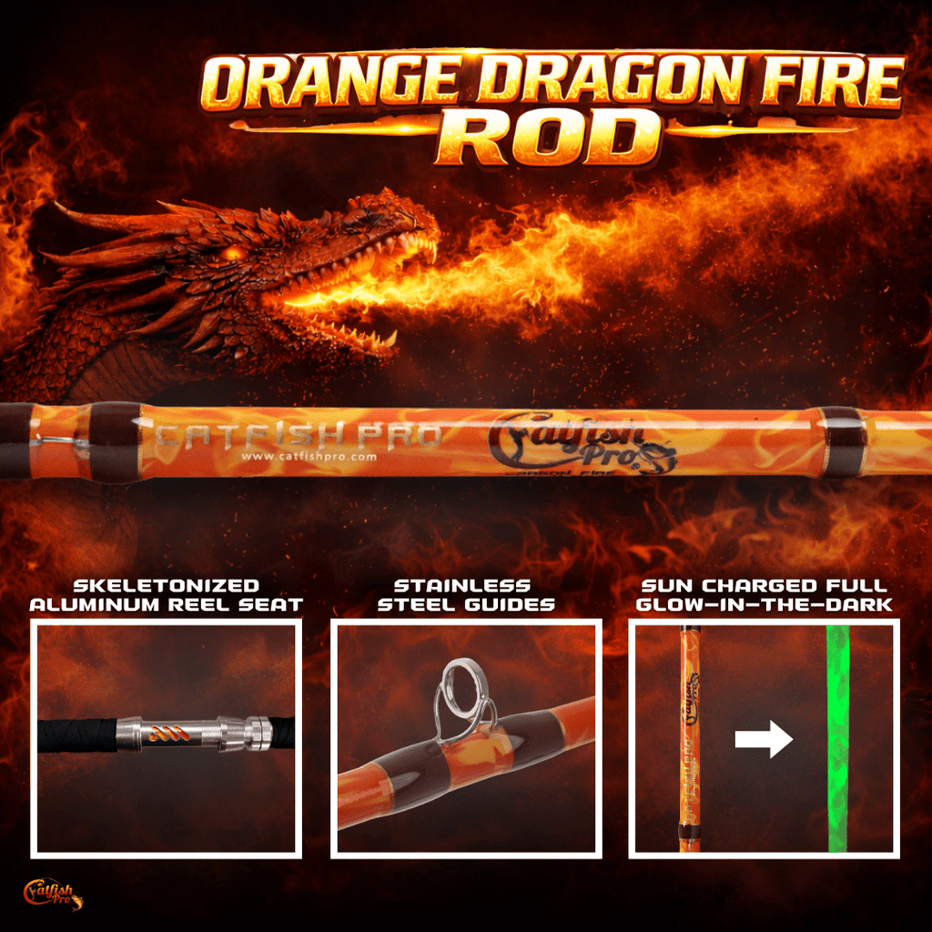 Catfish Pro Orange Dragon Fire 7'6" Glow-in-The-Dark Spinning Rod