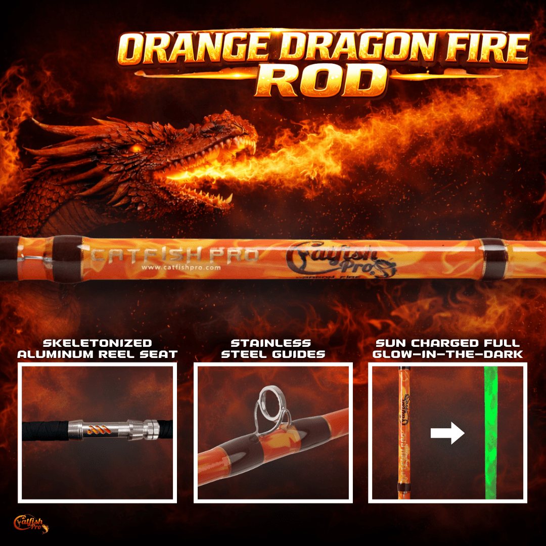 Catfish Pro Orange Dragon Fire 7'6" Glow-in-The-Dark Spinning Rod