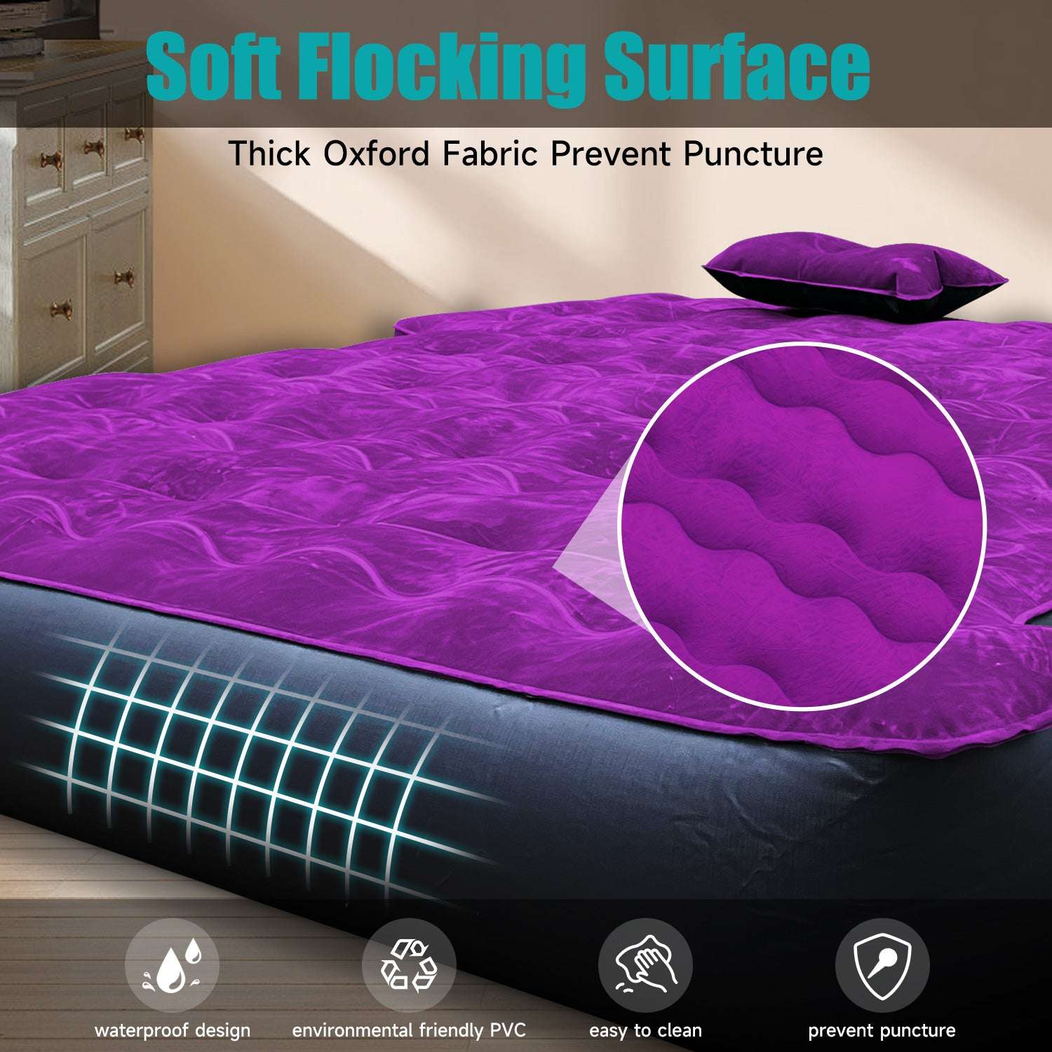 Dikasun 5.5-6.5ft Truck Bed Air Mattress Purple PVC Flocking Camping