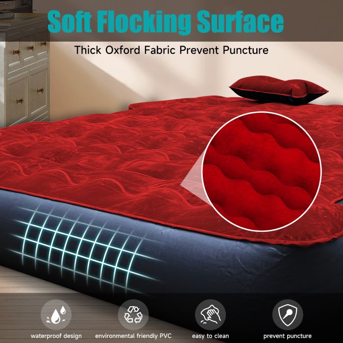 Dikasun 5.5-6.5ft Truck Bed Air Mattress Red PVC Flocking Camping