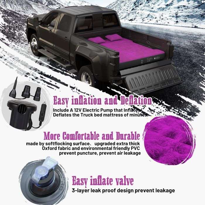 Dikasun 5.5-6.5ft Truck Bed Air Mattress Purple PVC Flocking Camping