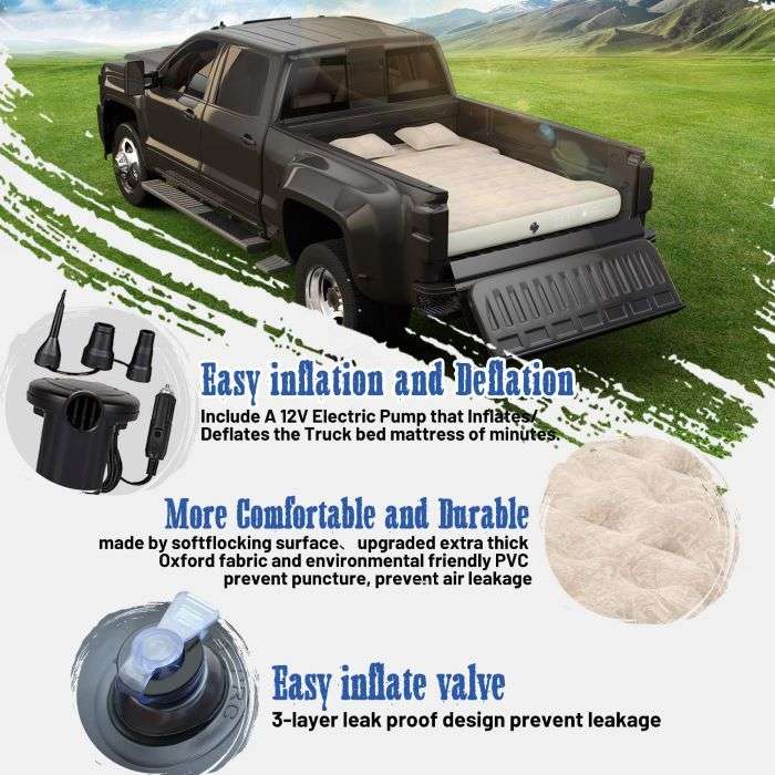 Dikasun Pickup Truck Bed Air Mattress 5.5-5.8ft Beige PVC Flocking