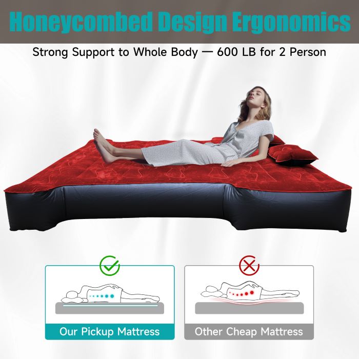 Dikasun 5.5-6.5ft Truck Bed Air Mattress Red PVC Flocking Camping