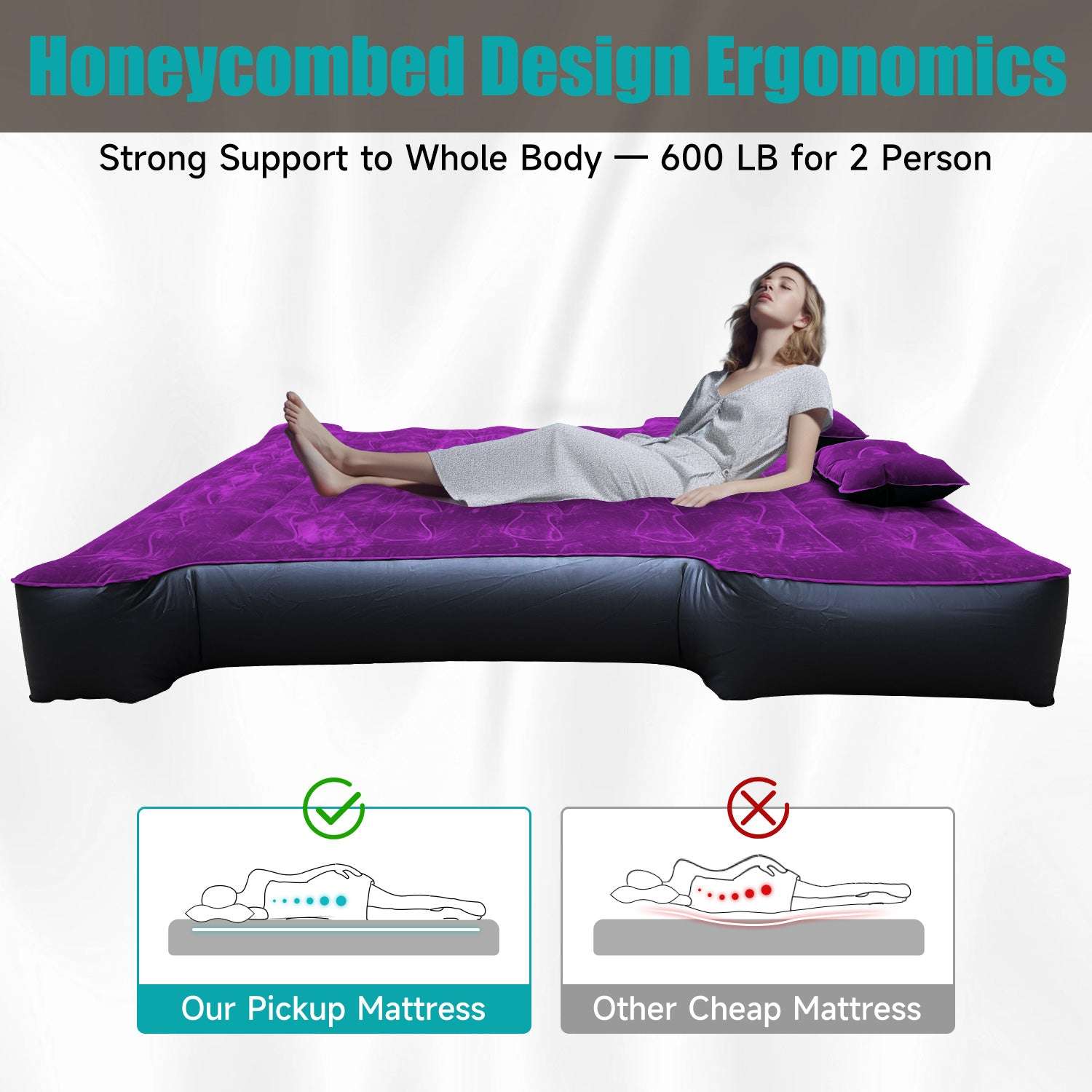 Dikasun 5.5-6.5ft Truck Bed Air Mattress Purple PVC Flocking Camping