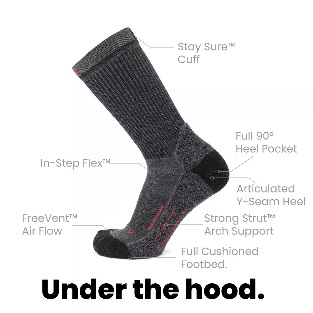 GRIP6 Merino Wool Crew Hiking Sock Midweight Moisture Wicking Gray USA Made