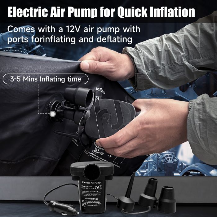 Dikasun Universal SUV Air Mattress Grey PVC Oxford Flocking Electric Pump