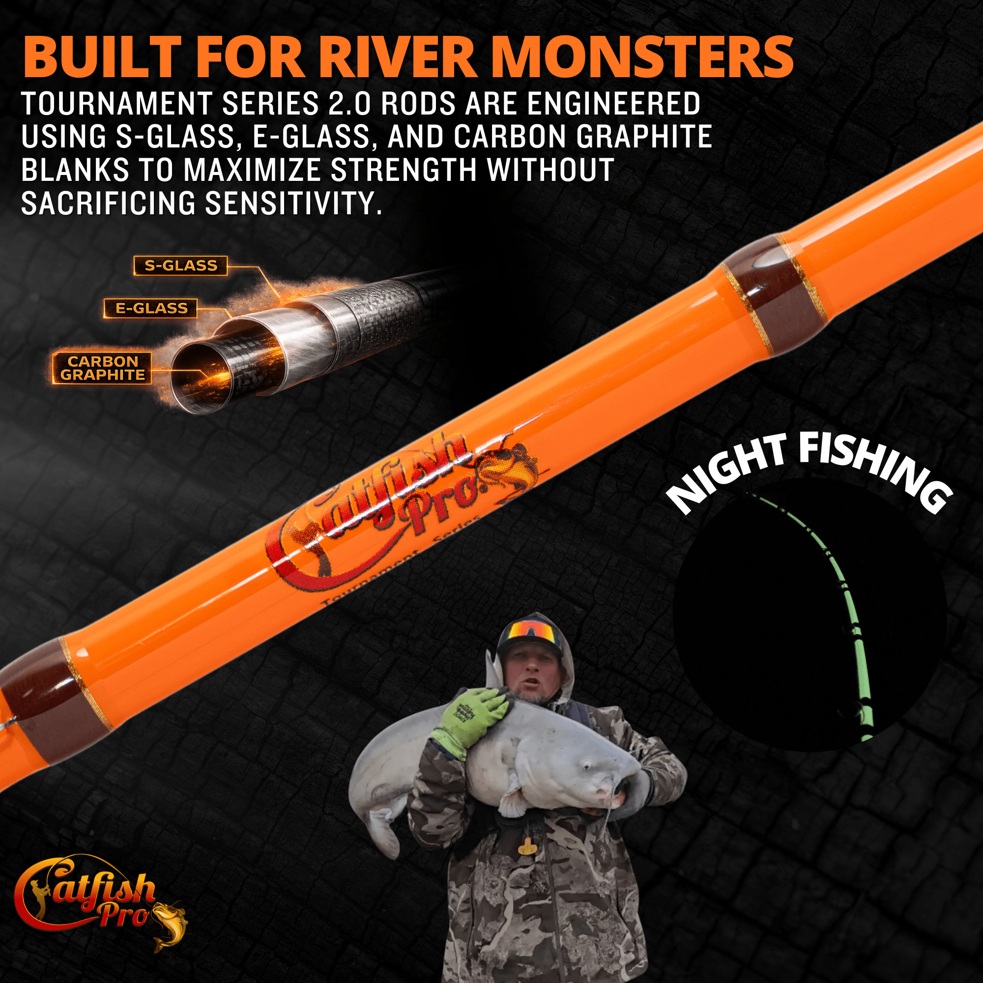 Catfish Pro Tournament Series 2.0 7'6" Glow-in-the-Dark Casting Rod